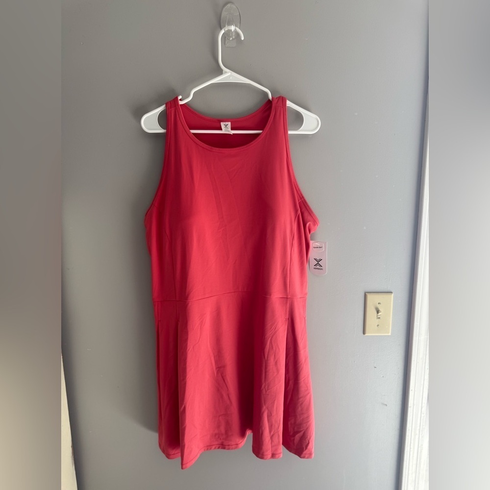 Xersion Women’s EverUltra Lite Tennis Tank Dress SZ L Coral Quick Dry New Mini